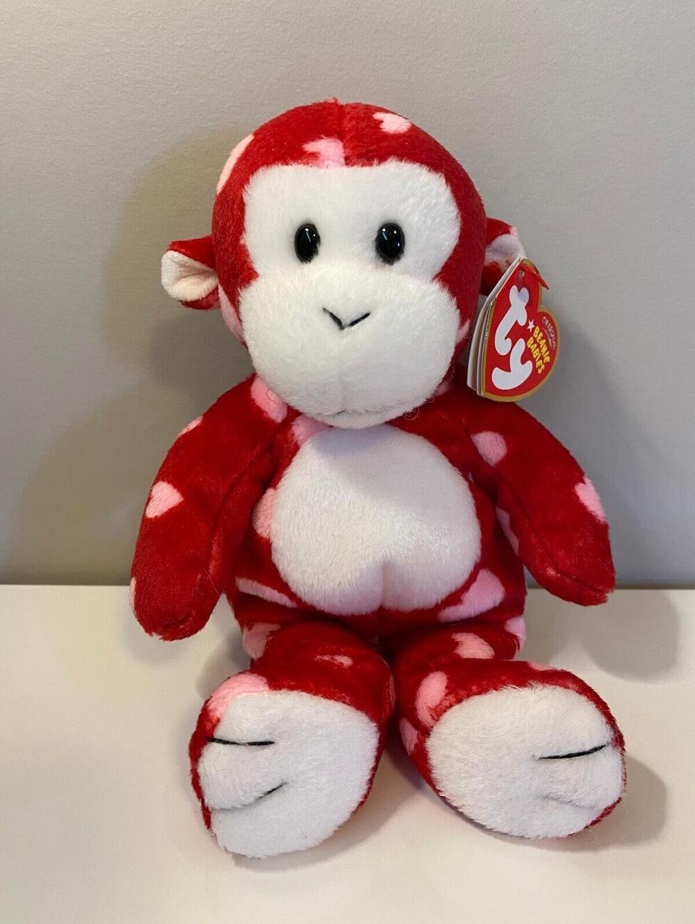 Ty Beanie Baby “Bliss” the Red Love Monkey with Hearts! *Rare* (7 inch)